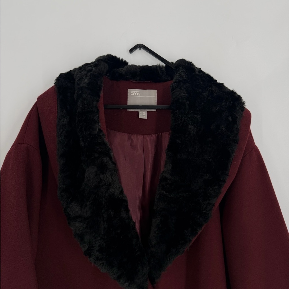 Vintage ASOS Faux Fur Collar Shearling Patch Pocket Single Breasted Vintage Coat
